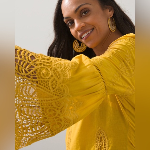 SOLD Chico's Mustard Lace Detail Blouse - Picture 2 of 10